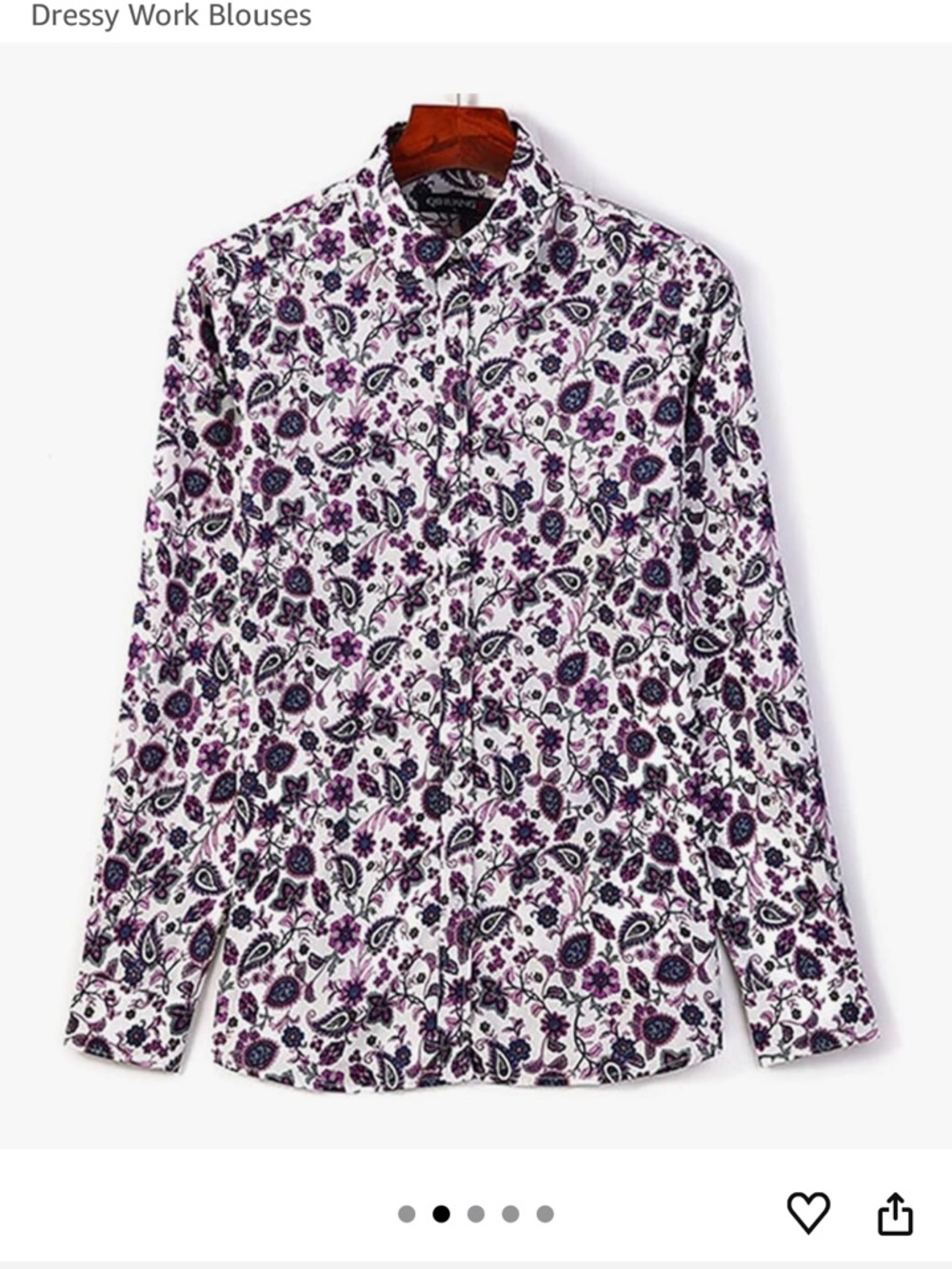 Amazon Women's Button-Down Shirt - White with Purple Floral Paisley